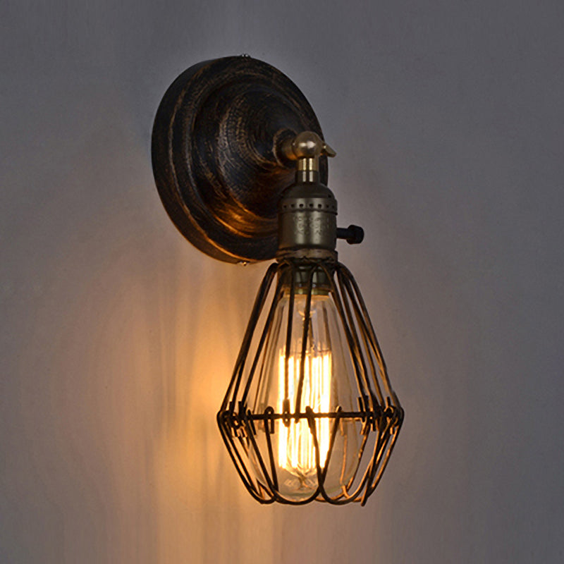 Avtoit | 1 Light Bulb Wire Cage Wall Light Country House Style Stylish Antique Brass Wrought Iron Wall Light Lighting for Restaurant