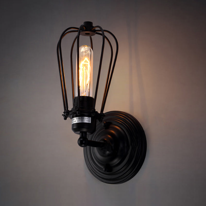 Avtoit | 1 Head Wall Scone Light with Bulb Cage Shade Metal Industrial Rustic Hallway Wall Lighting in Black, 2 Packs
