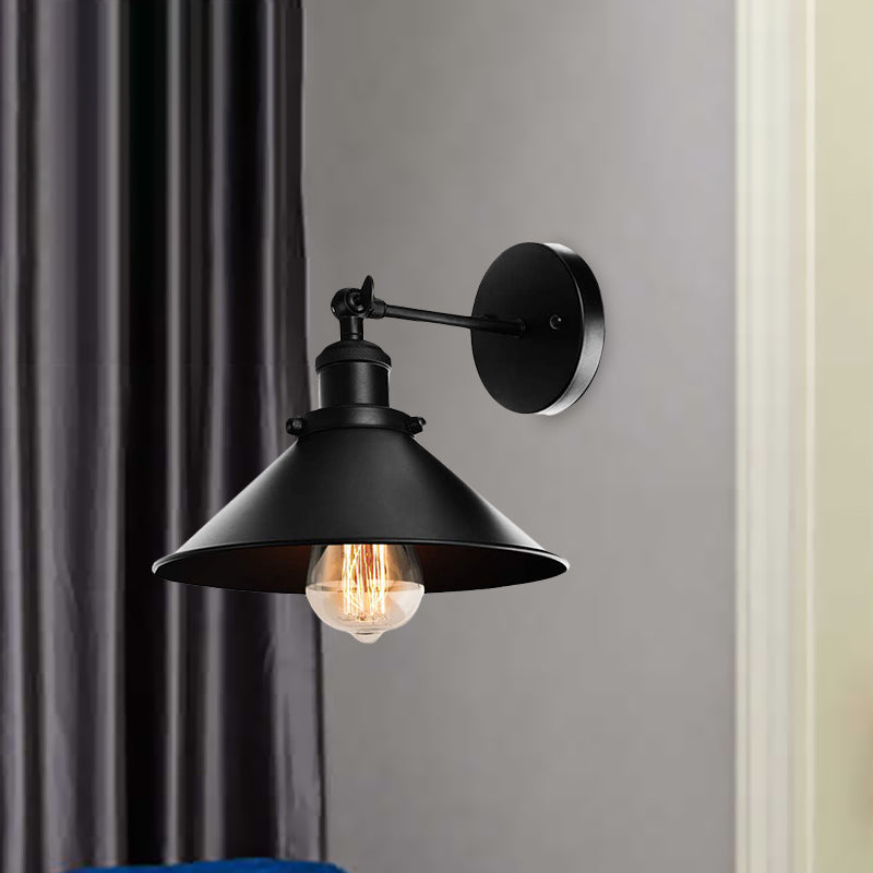 Avtoit | Metallic Cone Wall Lamp Light Loft Style 1 Light Living Room Adjustable Wall Mount Light in Black, 2 Pack