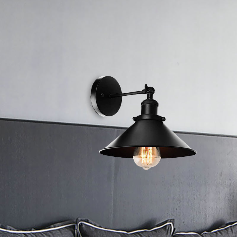 Avtoit | Metallic Cone Wall Lamp Light Loft Style 1 Light Living Room Adjustable Wall Mount Light in Black, 2 Pack