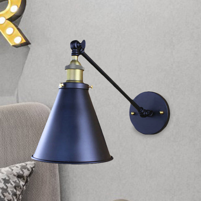 Avtoit | Black Finish Cone-Shaped Wall Lamp Retro Stylish Metal 1 Head Corridor Wall Lighting, 2 Packs