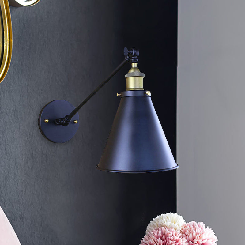 Avtoit | Black Finish Cone-Shaped Wall Lamp Retro Stylish Metal 1 Head Corridor Wall Lighting, 2 Packs