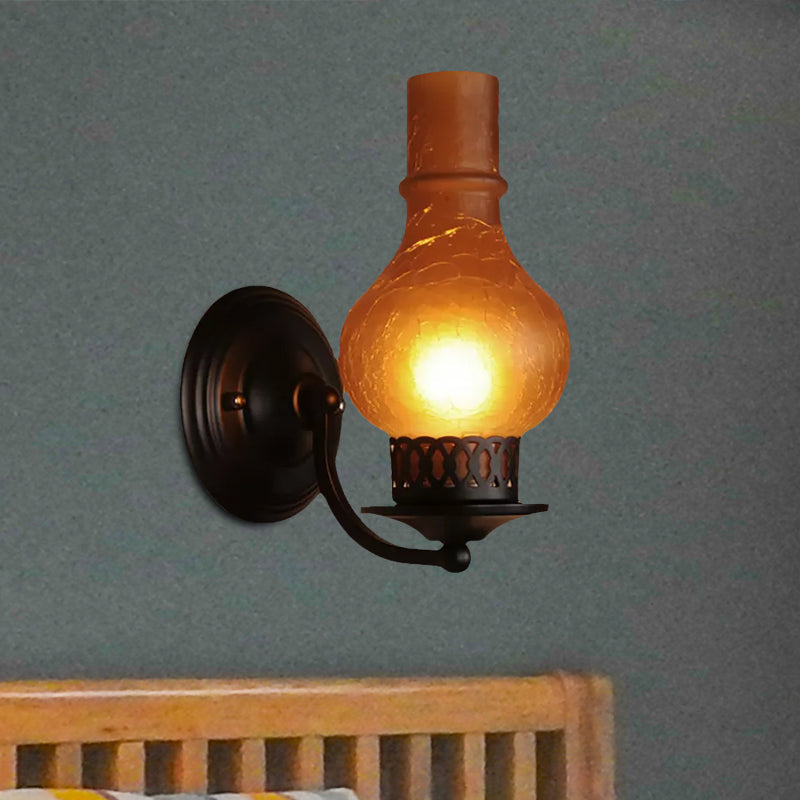 Avtoit | 1 Bulb Vase Shade Wall Mounted Light Fixture Rustic White/Amber Spritz Glass Lighting for Hallway