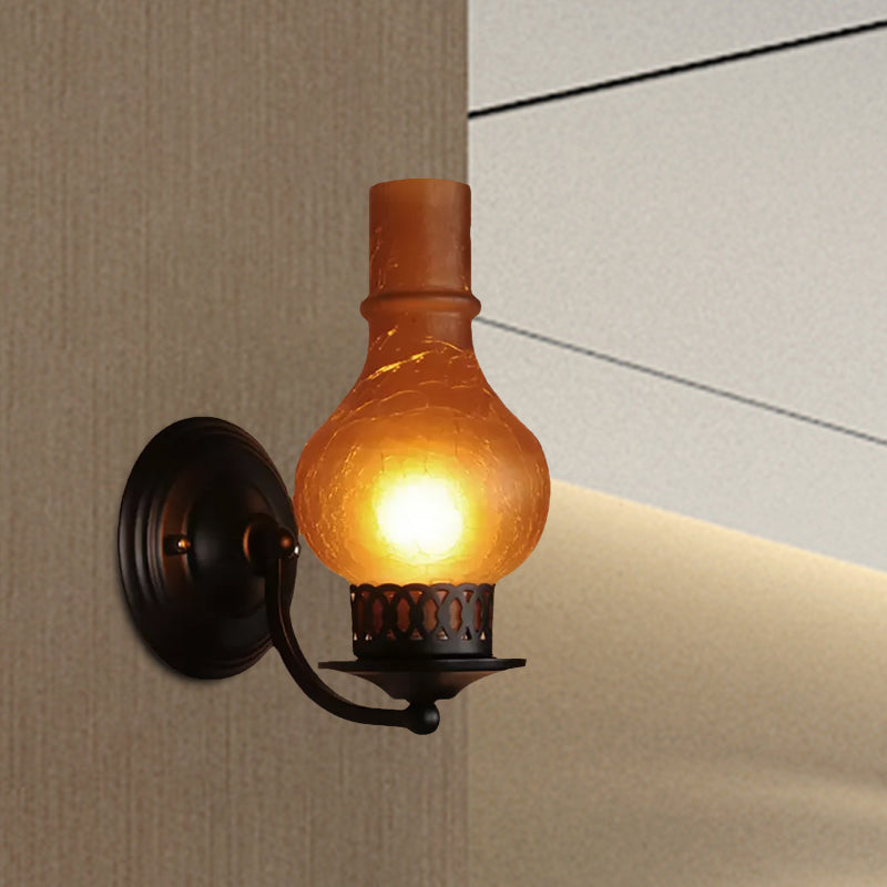 Avtoit | 1 Bulb Vase Shade Wall Mounted Light Fixture Rustic White/Amber Spritz Glass Lighting for Hallway