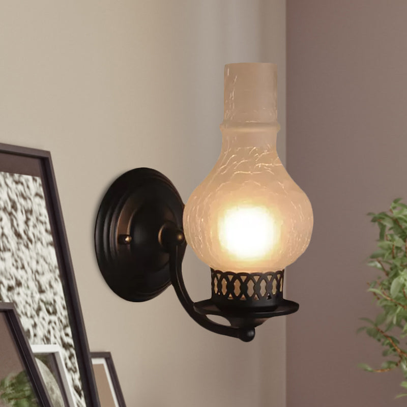 Avtoit | 1 Bulb Vase Shade Wall Mounted Light Fixture Rustic White/Amber Spritz Glass Lighting for Hallway