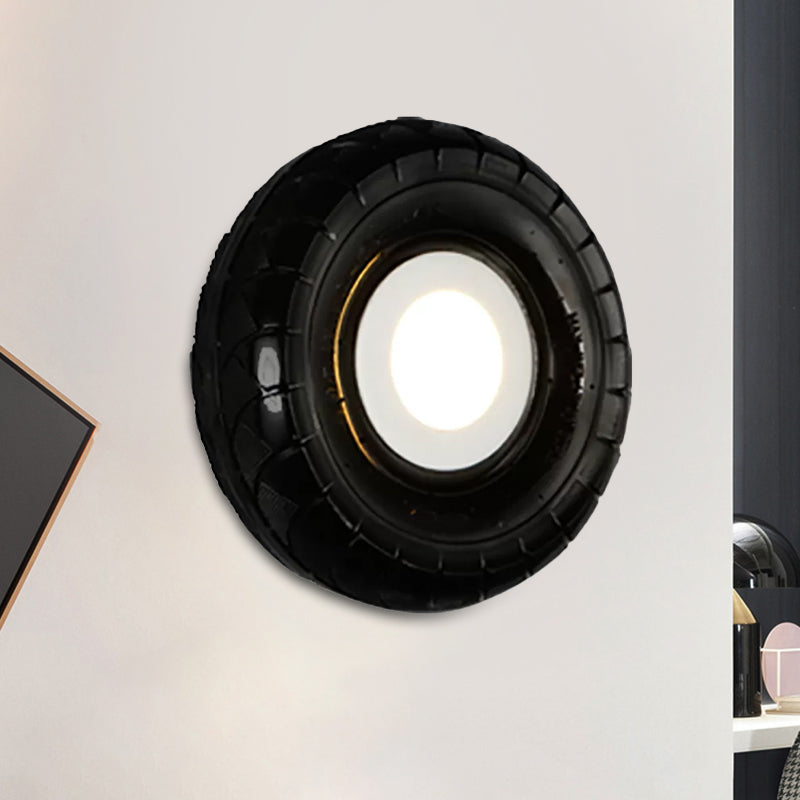 Avtoit | Tyre Metallic Wall Light Farmhouse Style LED Corridor Wall Mount Lighting in Black, 10"/16" Width