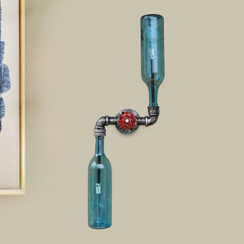 Avtoit | Glass Gray/Blue Wall Light Wine Bottle 2 Lights Industrial Style Wall Mount Light for Living Room