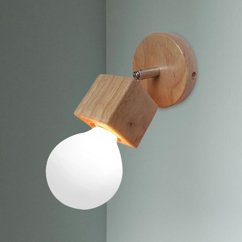 Avtoit | Black/White 1 Head Wall Lamp Sconces Industrial Style Wooden Square Wall Mount Light with Circular Wall Plate