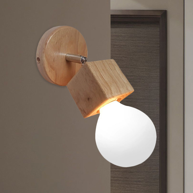 Avtoit | Black/White 1 Head Wall Lamp Sconces Industrial Style Wooden Square Wall Mount Light with Circular Wall Plate