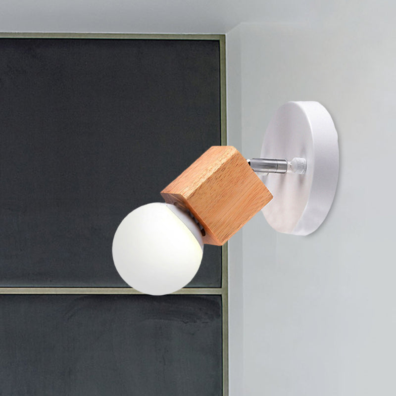 Avtoit | Black/White 1 Head Wall Lamp Sconces Industrial Style Wooden Square Wall Mount Light with Circular Wall Plate