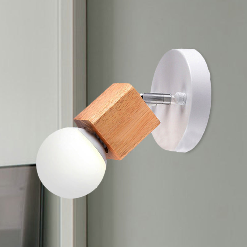 Avtoit | Black/White 1 Head Wall Lamp Sconces Industrial Style Wooden Square Wall Mount Light with Circular Wall Plate