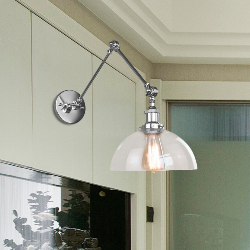 Avtoit | Dome Clear Glass Wall Lamp Industrial Simple Bulb Dining Room Sconces Light in Chrome