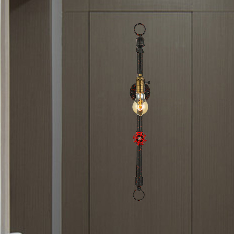 Avtoit | Dark Rust Pipe Wall Light with Valve Vintage Stylish Metal 1 Light Living Room Wall Lamp
