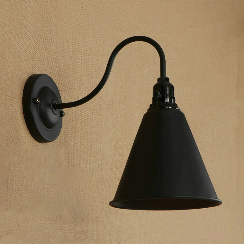 Avtoit | 1 head gooseneck wall light with conical shade industrial black metal wall lamp for the dining room