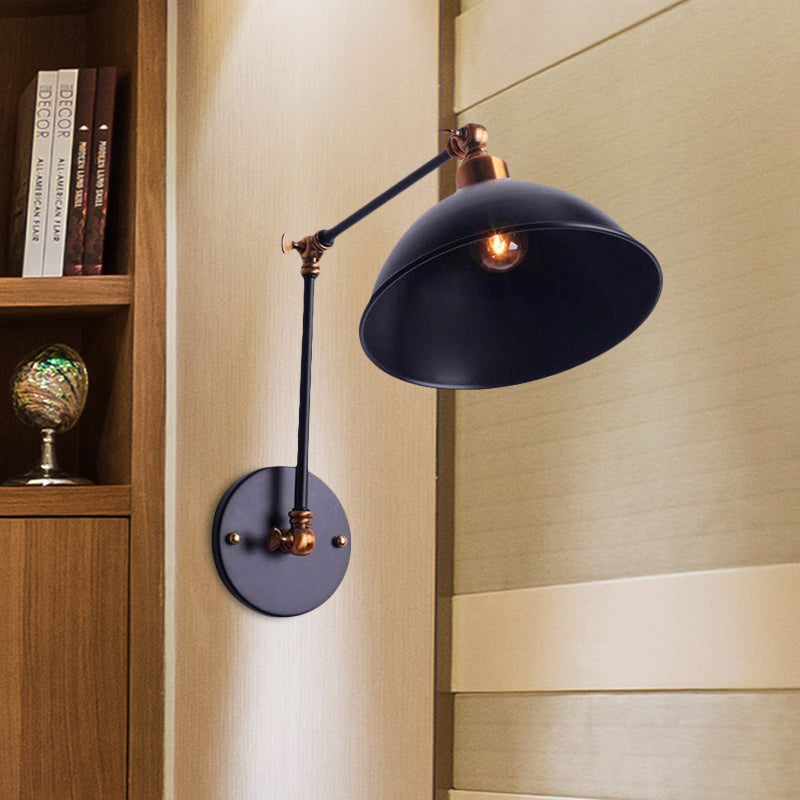 Avtoit | 1 Bulb Wall Light Vintage Swivel Arm Metal Wall Lighting with Bowl Light in Black for Staircase