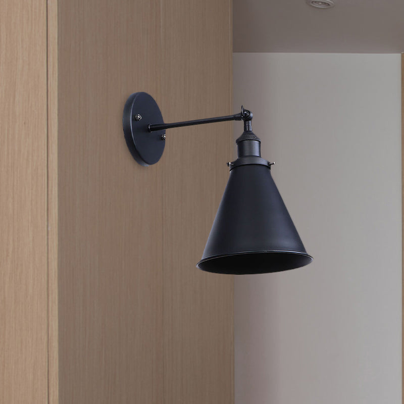 Avtoit | Black/Rust 1 Head Wall Lamp Farmhouse Style Wrought Iron Conical Adjustable Wall Light Fixture for Outdoor