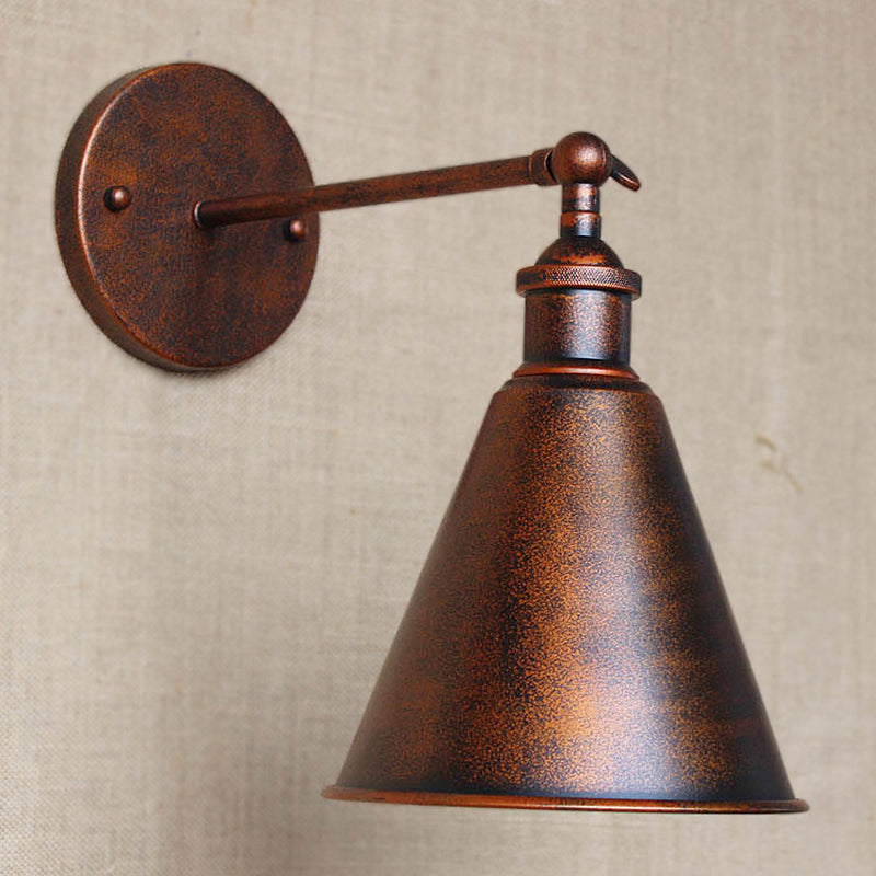 Avtoit | Black/Rust 1 Head Wall Lamp Farmhouse Style Wrought Iron Conical Adjustable Wall Light Fixture for Outdoor