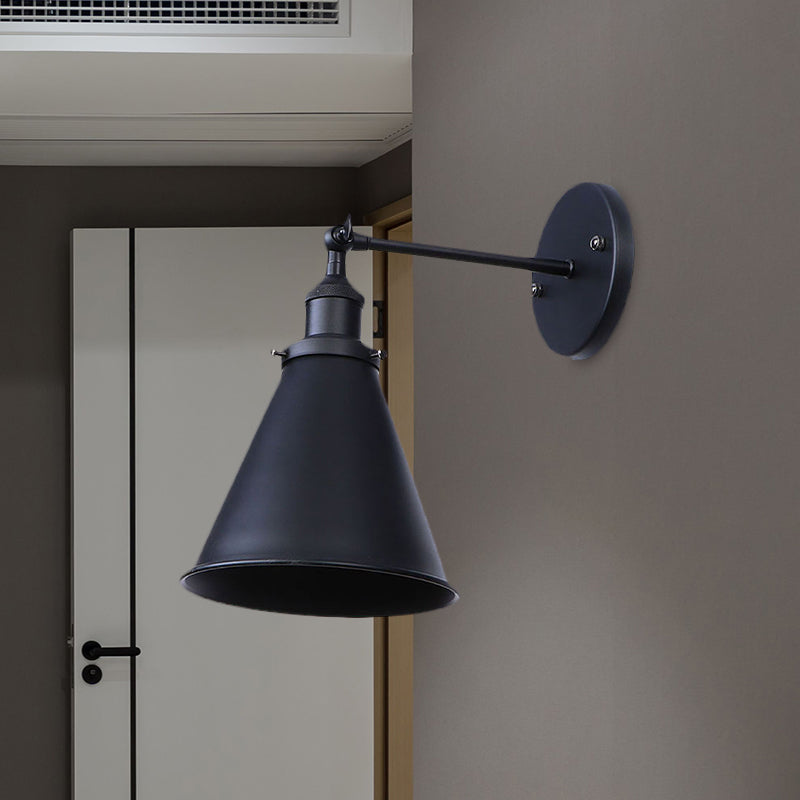 Avtoit | Black/Rust 1 Head Wall Lamp Farmhouse Style Wrought Iron Conical Adjustable Wall Light Fixture for Outdoor