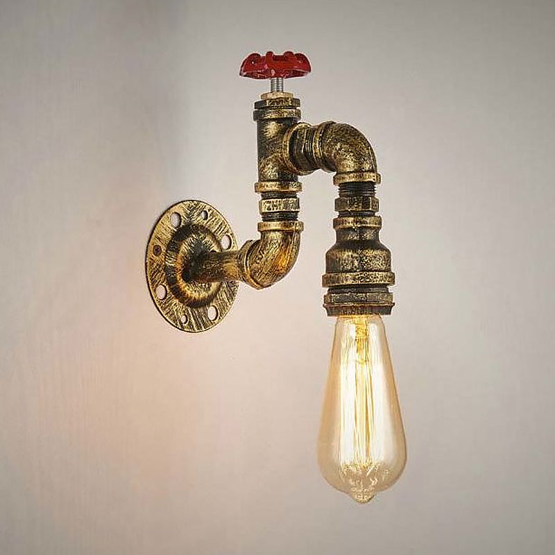 Avtoit | Antique Brass Faucet Form Wall Sconce with Valve Industrial 1 Light Living Room Wall Mount Light