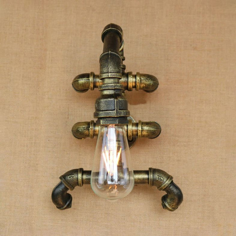 Avtoit | Expose Bulb Bathroom Wall Lighting Steampunk Iron 1 Light Antique Brass Wall Lamp with Curved Pipe