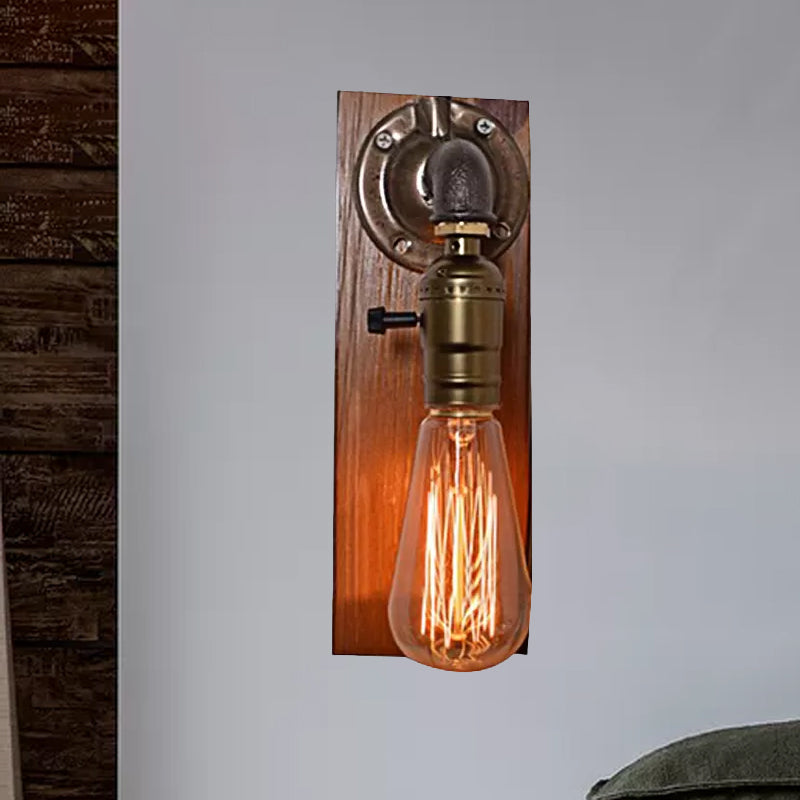 Avtoit | Open Bulb Living Room Wall Lamp Vintage Metal 1 Light Aged Brass Wall Light Lighting with Rectangular Backplate