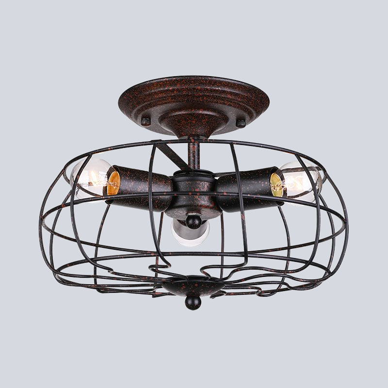 Avtoit | Weathered Copper Wall Lamp with Cage Shade Antique Style Wrought Iron 3 Lights Indoor Wall Lighting