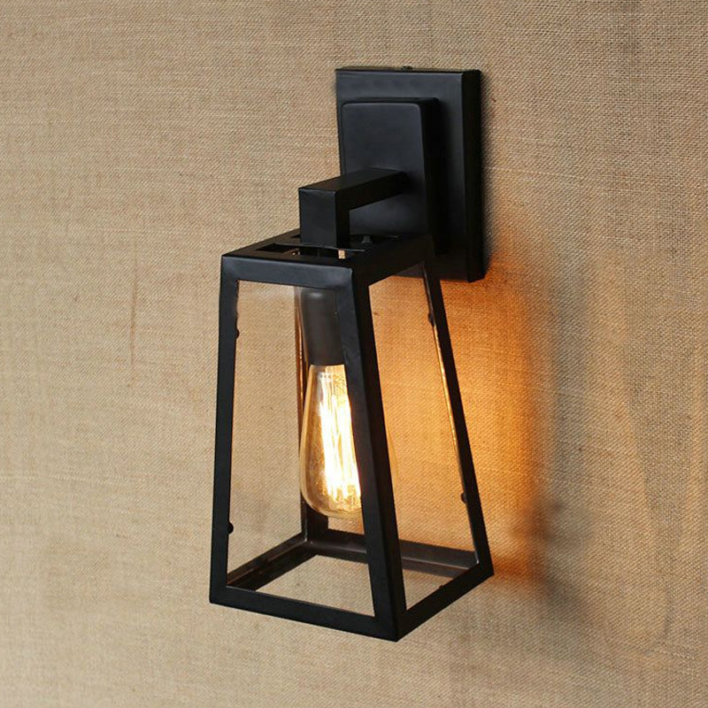Avtoit | 1 Bulb Trapezoidal Cage Wall Lamp Industrial Stylish Matt Black Metal Wall Mount Light for Living Room