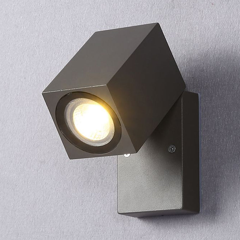 Avtoit | Gray cubic shade wall light industrial style metallic LED patio adjustable wall mounted lamp