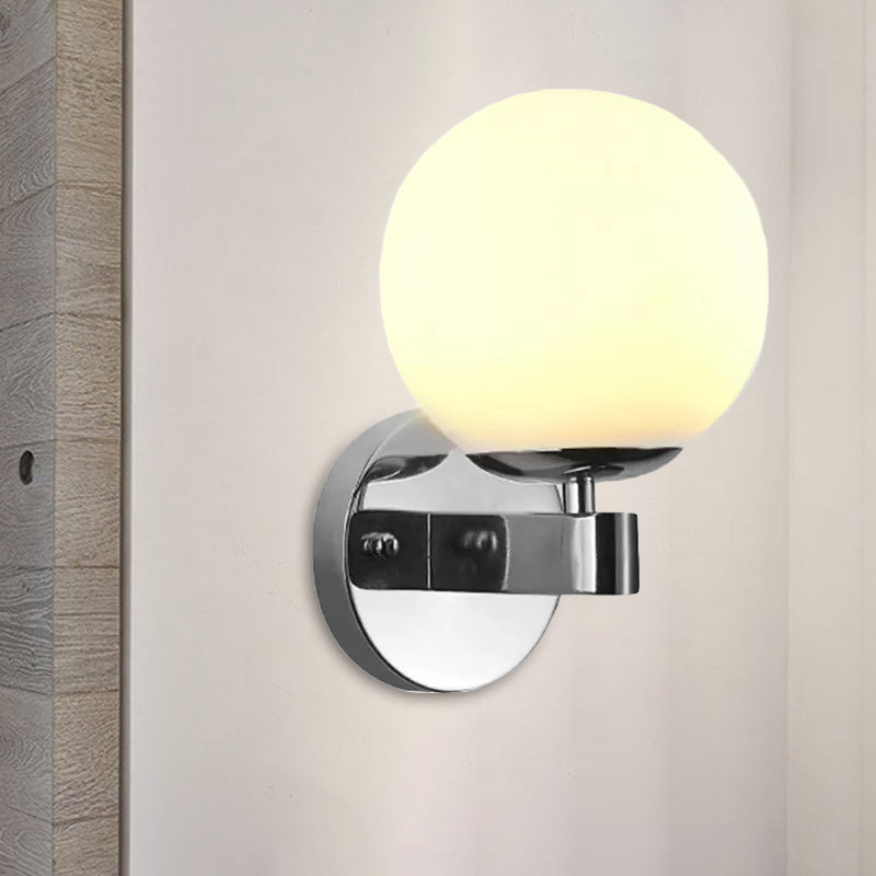 Avtoit | Chrome/Gold Round Wall Light Industrial Opal Glass 1 Light Bedroom Wall Lamp Fixture
