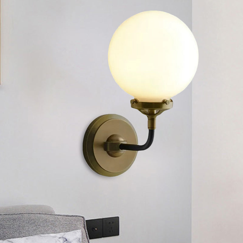 Avtoit | Modern Globe Shade Wall Lamp Fixture 1/2-Bulb Opal Glass Sconce Light in Antique Brass/Chrome