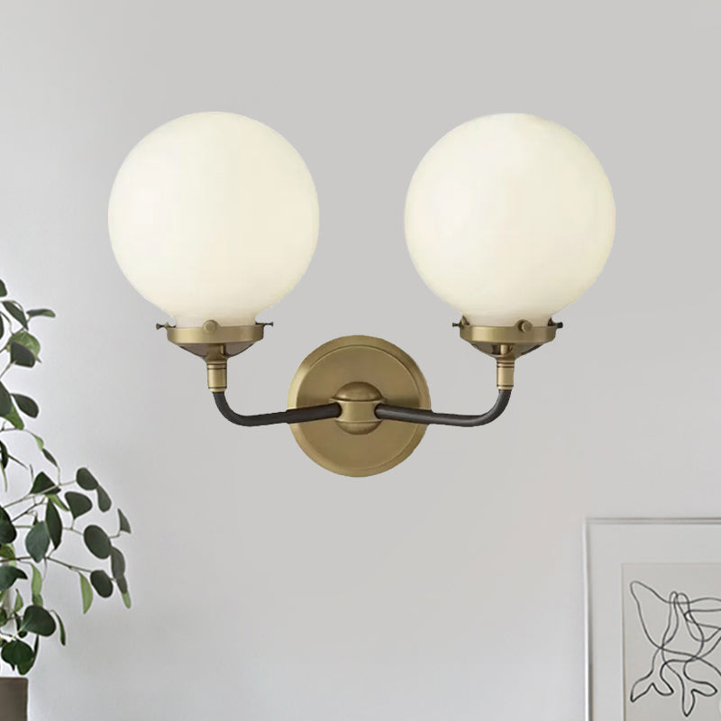 Avtoit | Modern Globe Shade Wall Lamp Fixture 1/2-Bulb Opal Glass Sconce Light in Antique Brass/Chrome