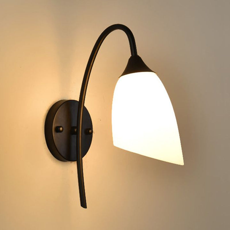 Avtoit | 1 Bulb Angle Shade Wall Mounted Light Fixture Modern Black/Gold Milk Glass Lighting for Bedroom