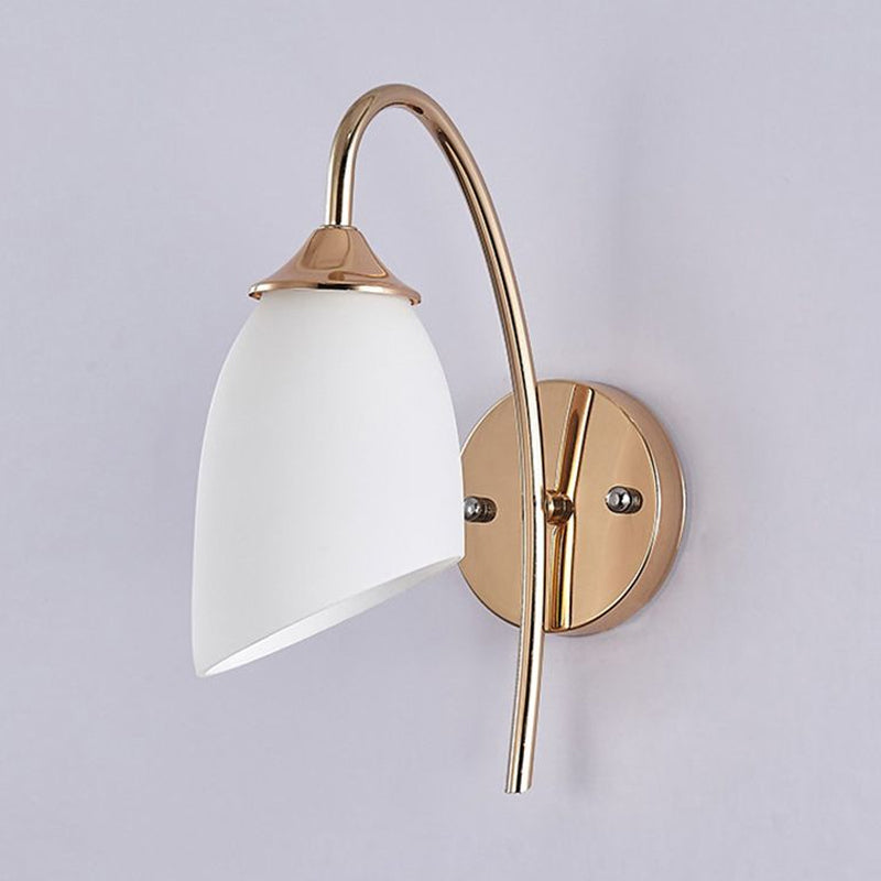 Avtoit | 1 Bulb Angle Shade Wall Mounted Light Fixture Modern Black/Gold Milk Glass Lighting for Bedroom