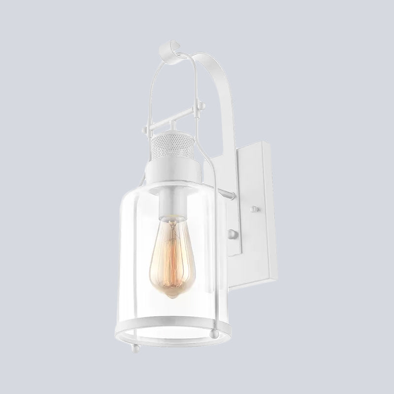 Avtoit | Cylinder clear glass wall-mounted lamp industrial single bulb living room wall sconce in black/white/rust with cage