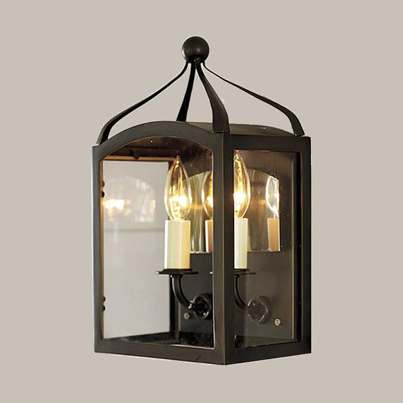 Avtoit | Old Brass Candle Wall Lamp with Metal Cage Shade 2 Lights Vintage Wall Light for Hallway