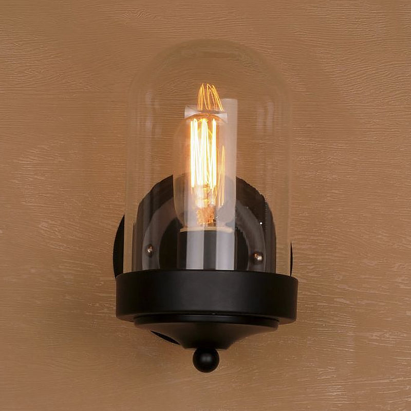 Avtoit | Capsule Wall Mounted Lighting 1/2 Light Bulb Industrial Black Clear Glass Lighting for Portico
