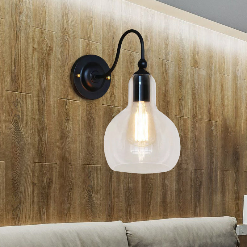 Avtoit | One Pear Wall Light with Pumpkin Shade Clear Glass Industrial Corridor Wall Lamp in Black