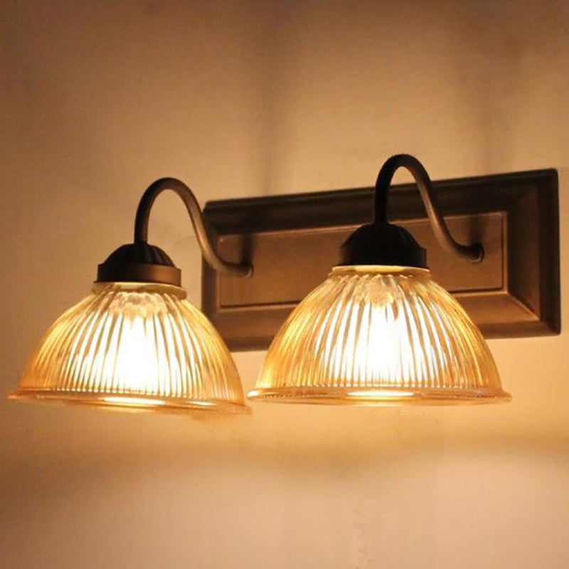 Avtoit | 2 Light Dome Wall Lamp Rustic Style Black Clear Prism Glass Wall Lamp for Living Room