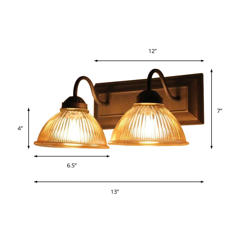 Avtoit | 2 Light Dome Wall Lamp Rustic Style Black Clear Prism Glass Wall Lamp for Living Room