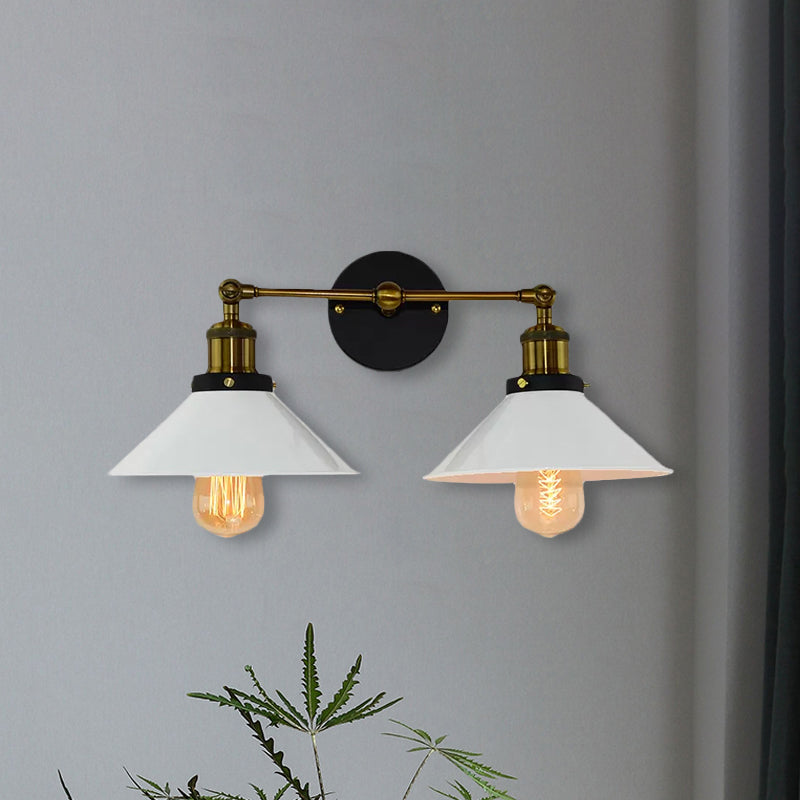Avtoit | 2 heads wall light industrial stylish tapered shade metal wall sconces lighting in black/white for living room