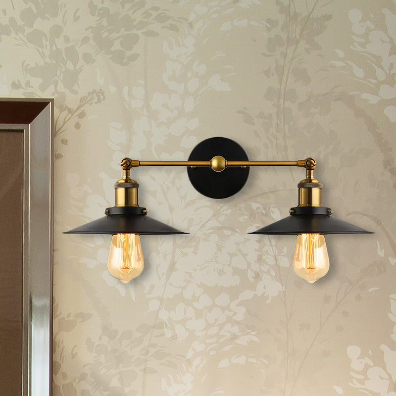 Avtoit | 2 heads wall light industrial stylish tapered shade metal wall sconces lighting in black/white for living room
