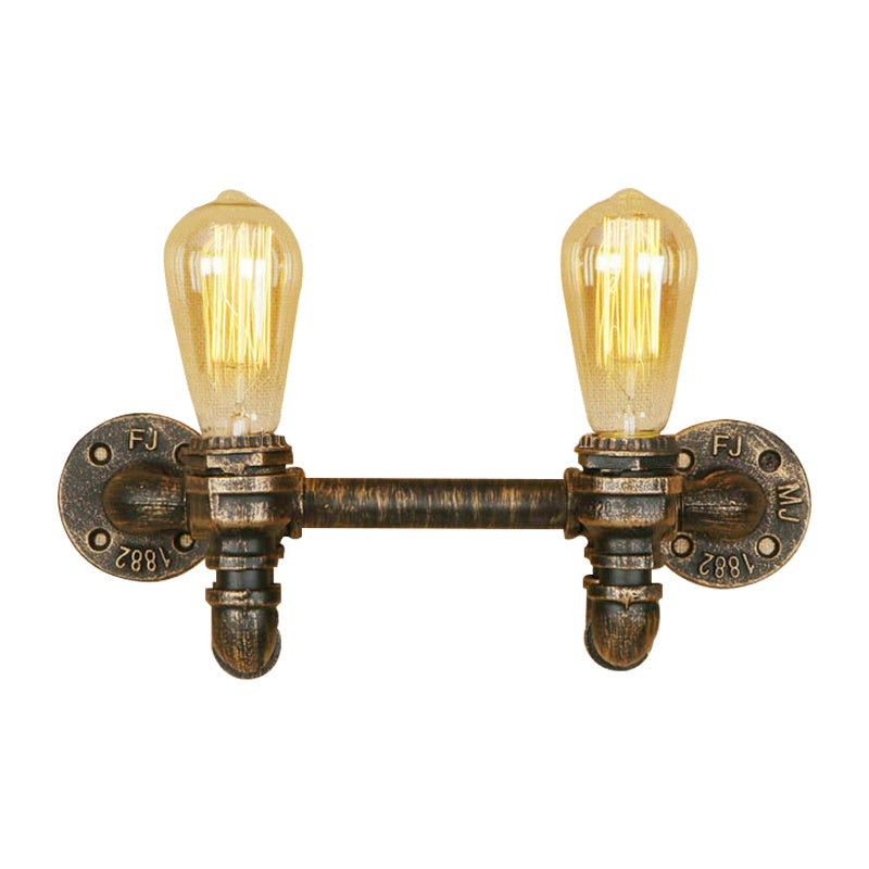 Avtoit | Aged Brass 2 Lights Wall Sconce Light Rustic Industrial Wrought Iron Exposed Wall Mount Light