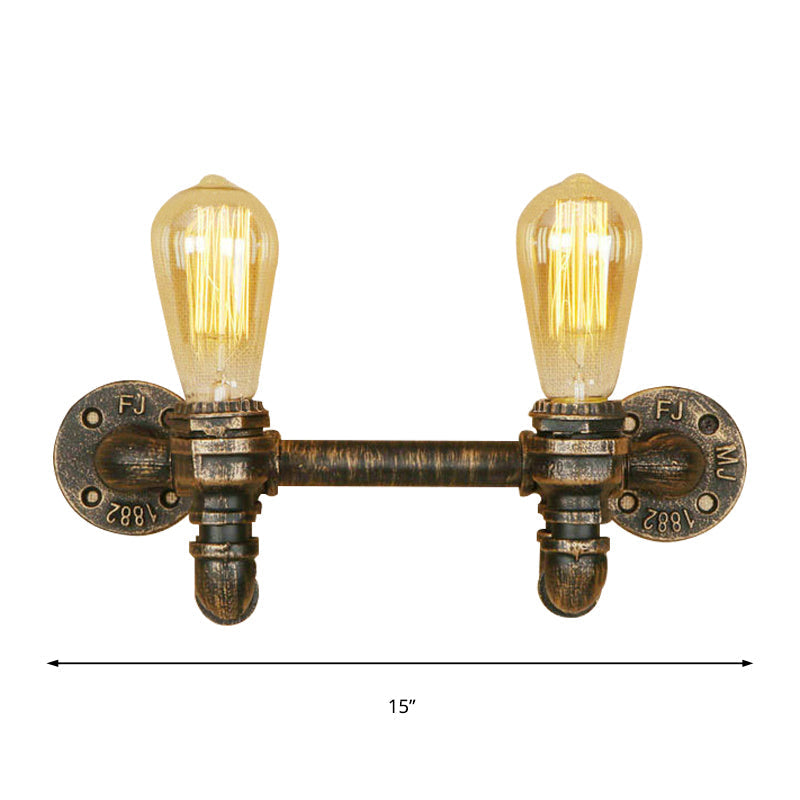 Avtoit | Aged Brass 2 Lights Wall Sconce Light Rustic Industrial Wrought Iron Exposed Wall Mount Light