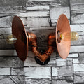 Avtoit | Dark Rust Round Wall Light Rustic Style Wrought Iron 2 Bulbs Bedroom Wall Mounted Light with Pipe