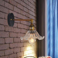 Avtoit | Clear Ribbed Glass Cone/Flower Wall Lamp Industrial 1 Light Living Room Lighting Fixture in Brass for Dining Room