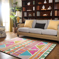 Avtoit | Colorful Geometric Southwest Rug Polyester Carpet with Flowers Non-Slip Backing Power Loom Indoor Rug