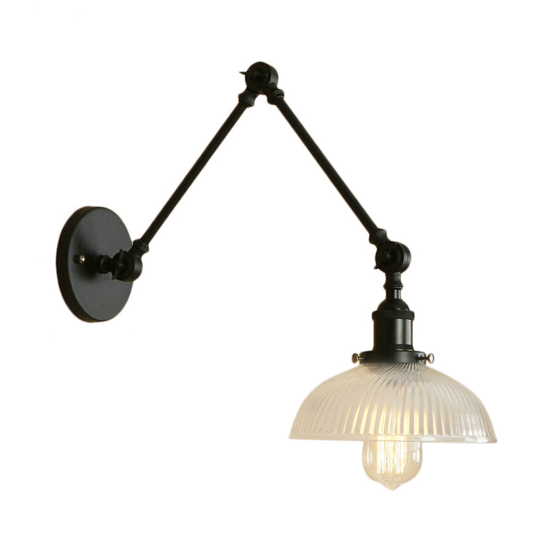 Avtoit | 1 Light Ribbed Glass Wall Lamp Light Industrial Antique Brass/Black/Rust Dome Living Room Lighting Fixture with Swing Arm
