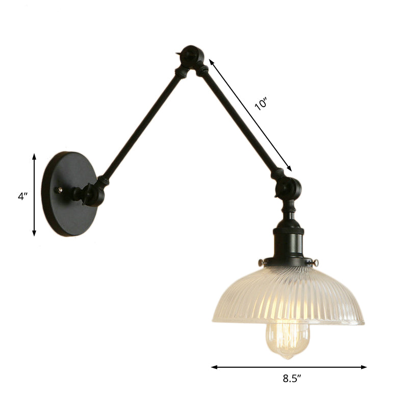 Avtoit | 1 Light Ribbed Glass Wall Lamp Light Industrial Antique Brass/Black/Rust Dome Living Room Lighting Fixture with Swing Arm