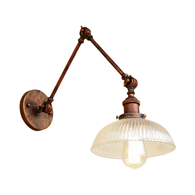 Avtoit | 1 Light Ribbed Glass Wall Lamp Light Industrial Antique Brass/Black/Rust Dome Living Room Lighting Fixture with Swing Arm