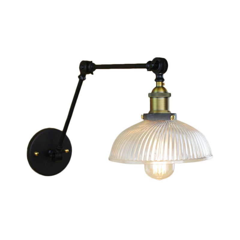 Avtoit | 1 Light Ribbed Glass Wall Lamp Light Industrial Antique Brass/Black/Rust Dome Living Room Lighting Fixture with Swing Arm